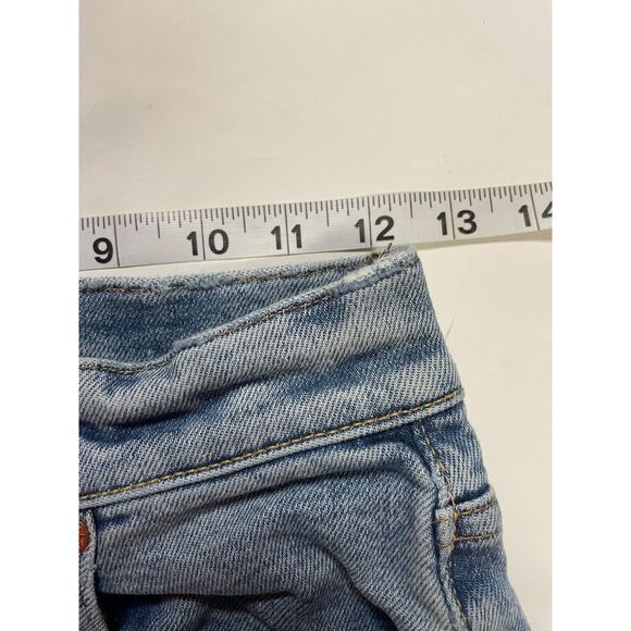 AE77 Mom Jeans 00 High Rise Distressed Light Wash Raw Hem Women’s Denim - Picture 8 of 9